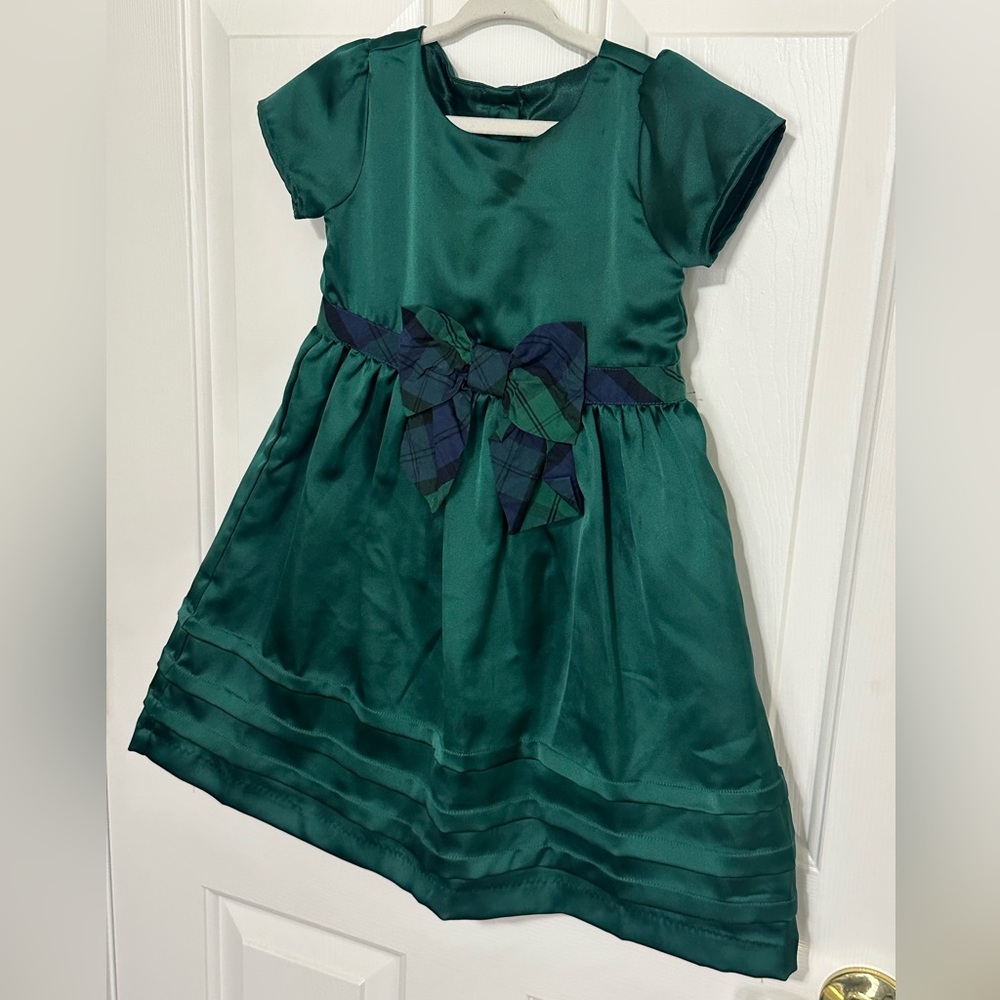 Gymboree Green Satin Kids Dress with Plaid Bow